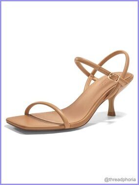 Coutgo Womens Strappy Kitten Heels Open Square Toe Sandals Buckle Ankle Strap